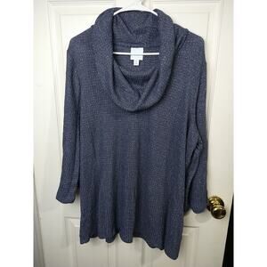 Sunday Woman 2X Shirt Blue Silver Sparkle Waffle Knit 3/4 Sleeve Pullover...